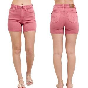 Judy Blue High Rise Shorts Rose Garment Dyed Embroidery Stretch Denim NWT